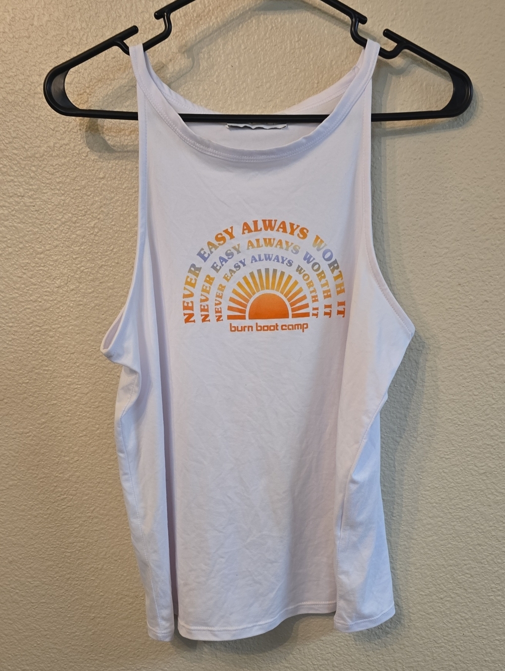 Burn Boot Camp Women’s White Graphic Tank - Never Easy Always Worth It